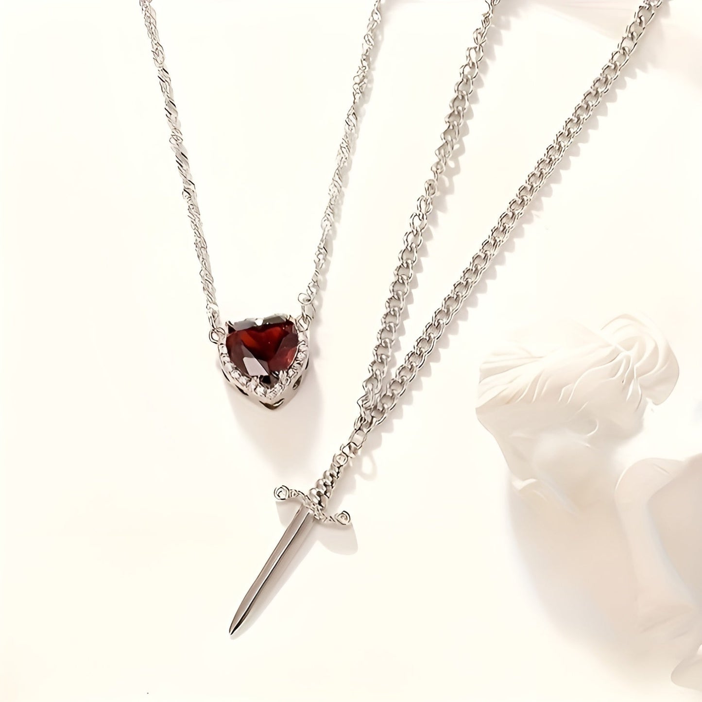 Heart & Dagger Necklace Set